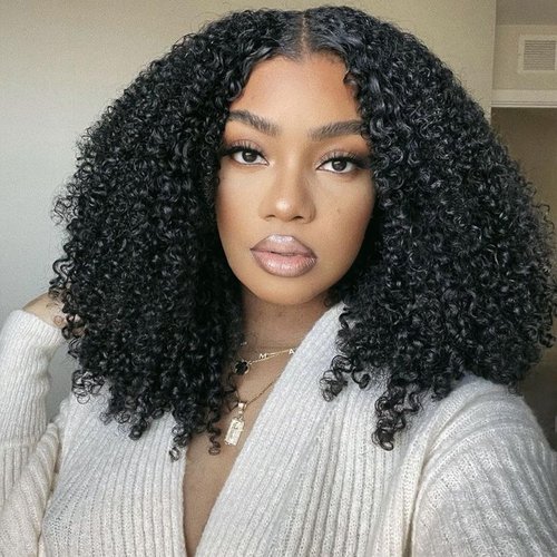 Kinky Curly Wig 200 Density 3 In 1 Seamless Flip Over Half Wigs Synthetic Hair Glueless Wear and Go Beginner Friendly Kinky Curly Wig Drawstring Headband Wig for Women 16 Inch