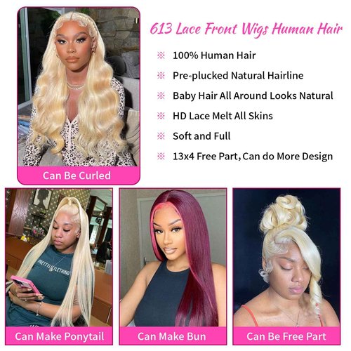 Anderade 613 Lace Front Wig with Human Hair, Blonde, Straight, Pre-Plucked Baby Hair, Lace Frontal, 26"