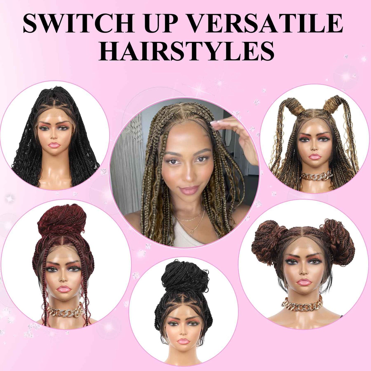 KERNORV 360° HD Full Lace Knotless Boho Braided Wigs for Women Full Lace Box Braid Wig with Baby Hair Premium Synthetic Lace Front Braided Wigs with Curly Ends 36" Light Brown