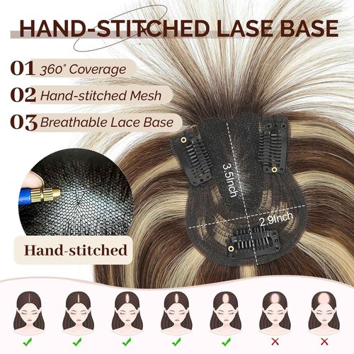 UIPEUBO Hair Toppers for Women Real Human Hair Toppers with Thinning Hairpieces for Women with Bangs 10 Inch Human Hair Topper for Cover Gray Roots (4T427#)