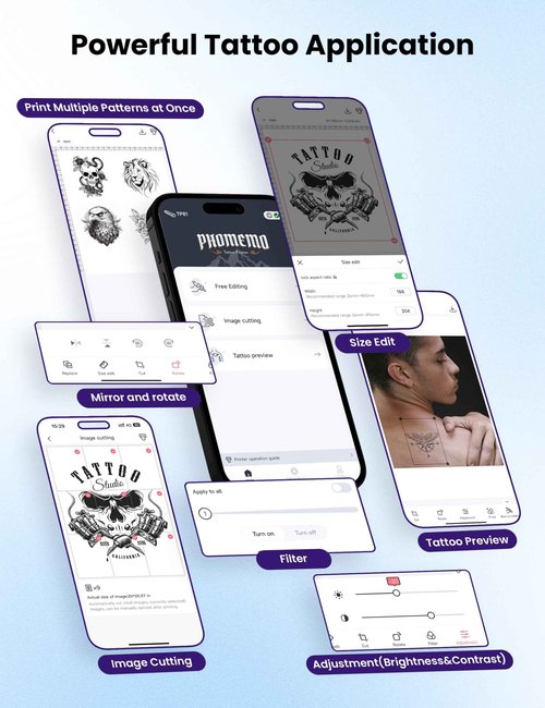 Phomemo Tattoo Stencil Printer Upgraded, TP81 Bluetooth Tattoo Printer with 10pcs Transfer Paper, Compatible with Phone/Tablet/PC, Tattoo Supplies for Tattoo Artists & Beginners,Black
