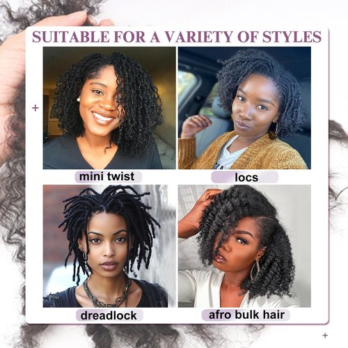 ADIASAI 2 Packs Afro Kinkys Bulk Human Hair 18 Inch 50g/Pack for Permanent Micro Locs Mini Kinky Twist Braids Loc Extensions Dreadlock Extensions Repair Locs Can Be Bleached Dyed (Natural Black)