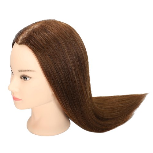 Female 100% Human Hair Mannequin Head Hair Styling Training Head Cosmetology Manikin Head Doll Head for Hairdresser with Free Clamp (brown) (22 Inch)