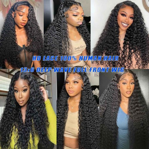 Manorshen Deep Wave Lace Front Wigs Human Hair 13x6 HD Transparent 180% Density Wet and Wavy Human Hair Wigs for Black Women Depp Curly Lace Front Wigs Pre Plucked with Baby Hair (26 Inch)
