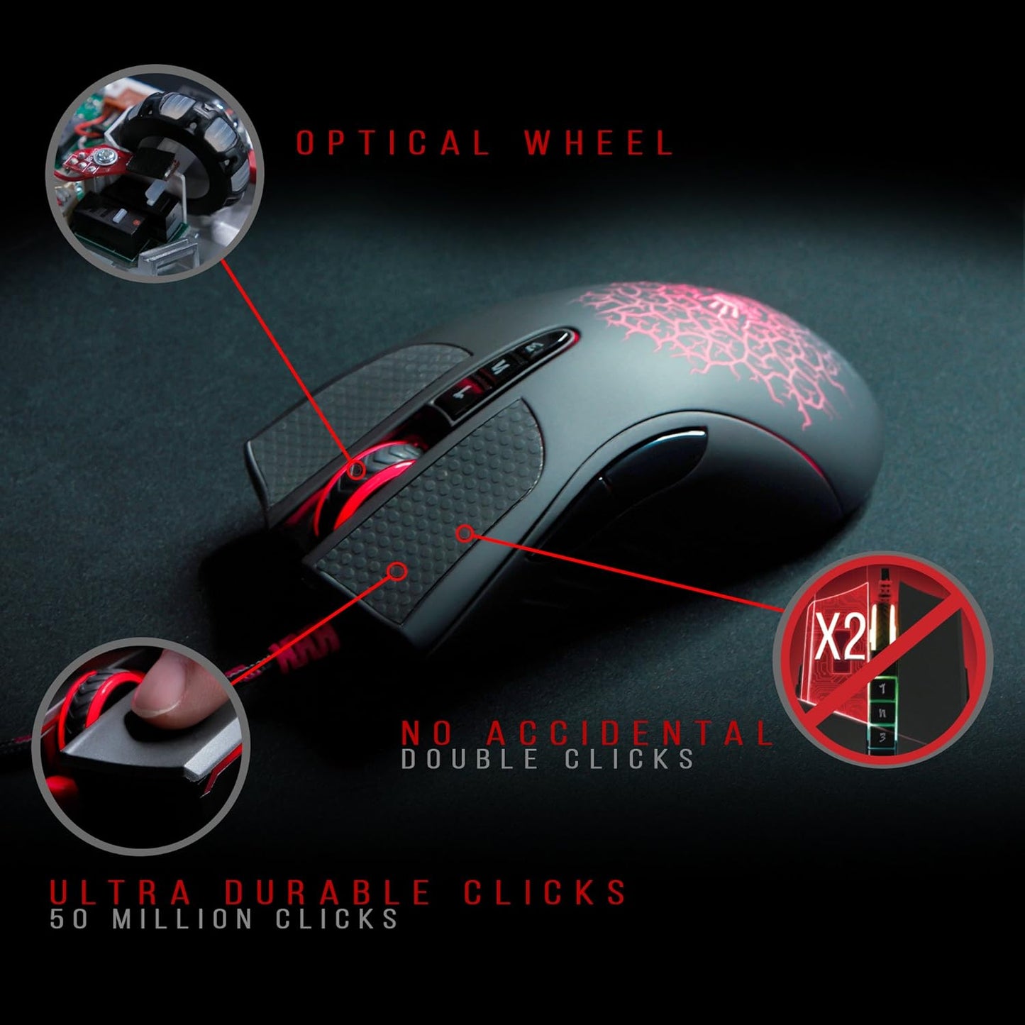 [Combo] A90 Optical Gaming Mouse with Light Strike (LK) Optical Switch/Scroll & B-071 High Performance Mousepad - 8 Programmable Buttons and Advanced Macros - 4000 DPI - A9071