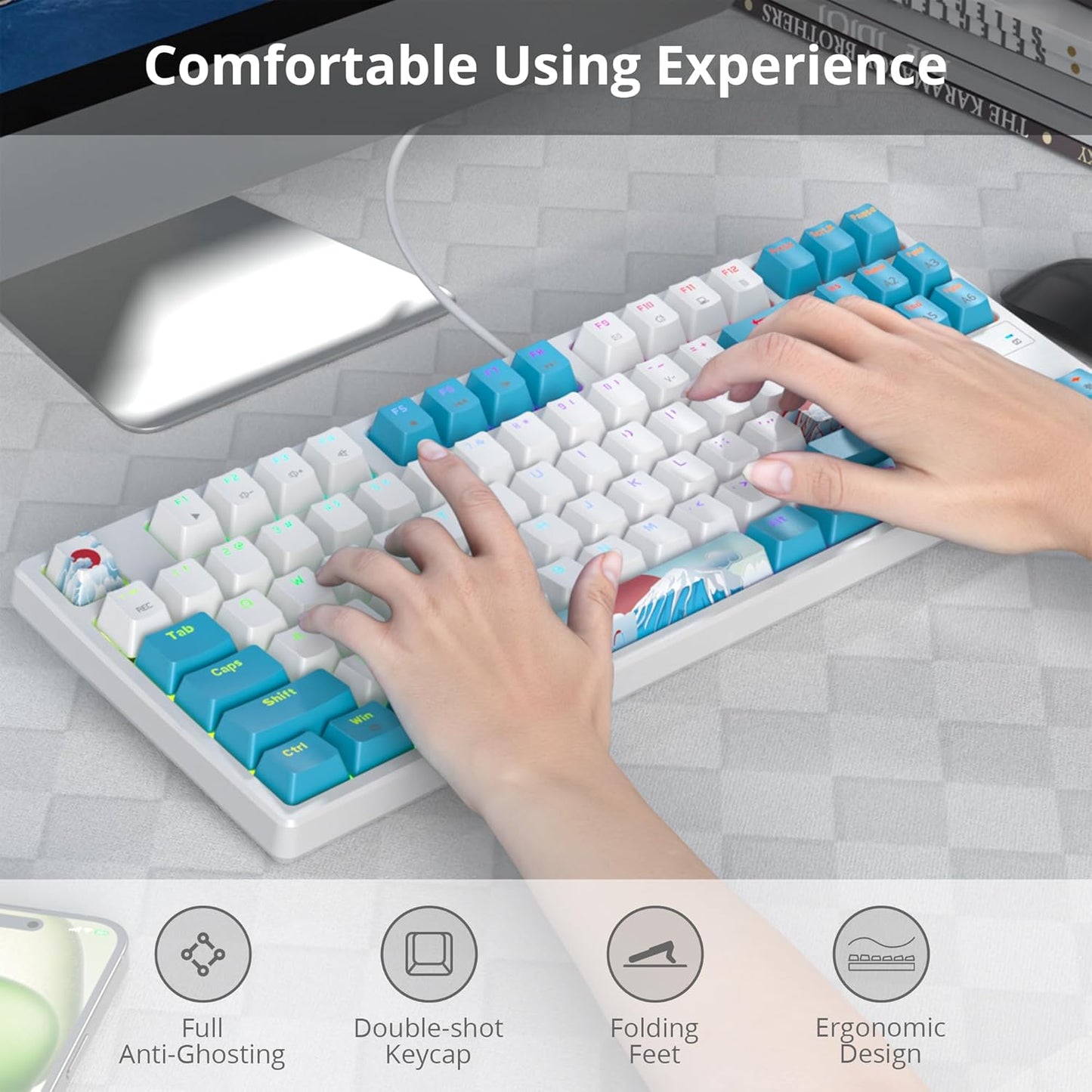 75% Mechanical Gaming Keyboard, 87 Keys Compact TKL Wired Linear Red Switches Detachable USB NKRO RGB Backlight Keyboard for Win/Mac/PS4/PS5/Xbox.（Blue Samurai）