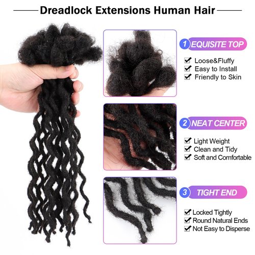 Curly Wave Loc Extensions Human Hair 0.4cm&0.6cm width 6-18 inch 10,30 strands 100% human hair locs extensions for men women Handmade Permanent Dread Extensions0.6cm 12inch 30strands