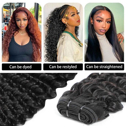 Chikamlty Deep Wave Bundles Human Hair 20 22 24 Inch Deep Curly Bundles 12A Grade 100% Unprocessed Brazilian Virgin Hair Wet and Wavy Bundles Double Weft Deep Weave Natural Black Color