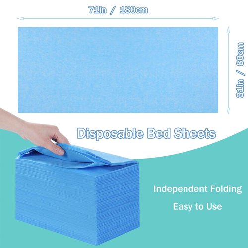Disposable Bed Sheets for Massage Table 200 Pcs 31" x 71" Waterproof Massage Table Sheets Soft Non Woven Fabric SPA Massage Table Bed Cover Breathable for Beauty Tattoos Waxing Travel (Blue)