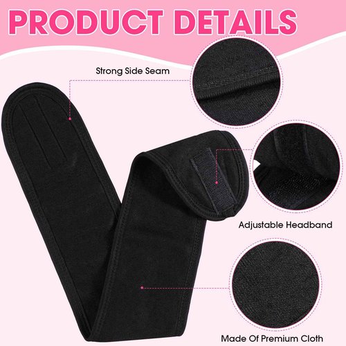 Tigeen 80 Pcs Spa Headband Bulk Adjustable Facial Headbands for Women Skincare Makeup Shower Hair Wraps for Washing Face(Black)