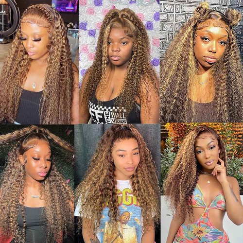 Tascal Highlight 13x6 Lace Front Wigs Human Hair Honey Blonde Ombre Deep Wave Lace Front Wigs Human Hair for Black Women 180% Density (26 Inch)