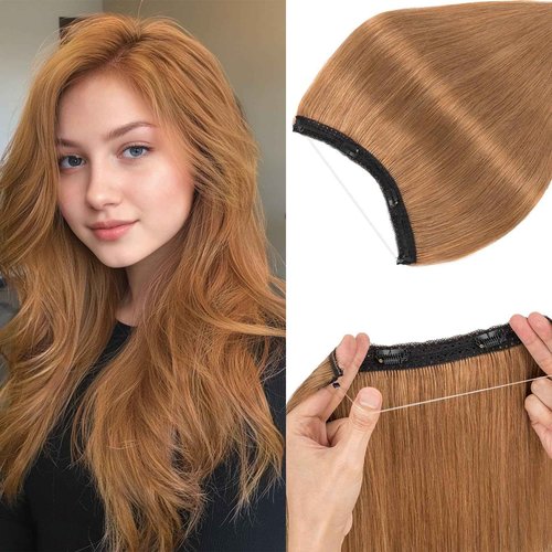 Rich Choices 100% Real Human Halo Hair Extensions for Women Remy Halo Extension Invisible Wire Hairpiece Clip in One Piece Hairpiece Upgrade Adds Weight 65g 12 Inch #6 Light Brown