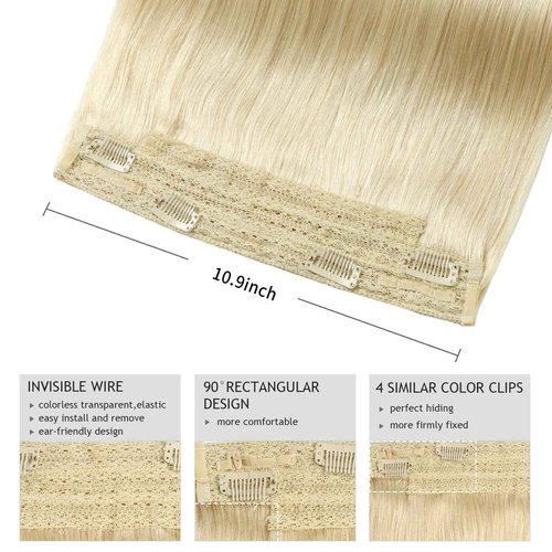 YILITE Human Hair Extensions Wire Hair,20 Inch 110g #60 Platinum Blonde Wire Hair Extensions Human Hair,Remy Human Hair Extensions with Invisible Fishing Line (20inch #60 110g)
