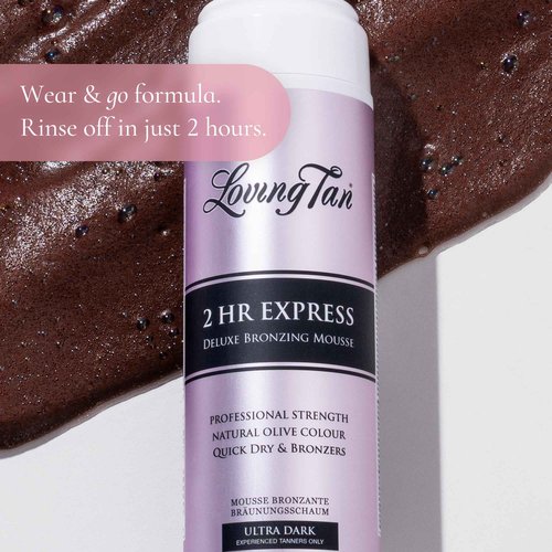 Loving Tan 2 HR Express Self Tanning Mousse, Ultra Dark - Streak Free, Natural, Professional Quality - 5+ Sunless Self Tanner Applications per Bottle, Cruelty Free, Naturally Derived DHA - 6.7 FL Oz