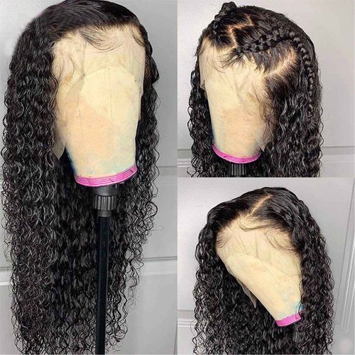 Venice Human Hair Wigs for Black Women Virgin Curly Full Lace Wig Short Lace Frontal Pre Plucked with Baby Hair (16inch, 13X6 lace front wig 150% density)