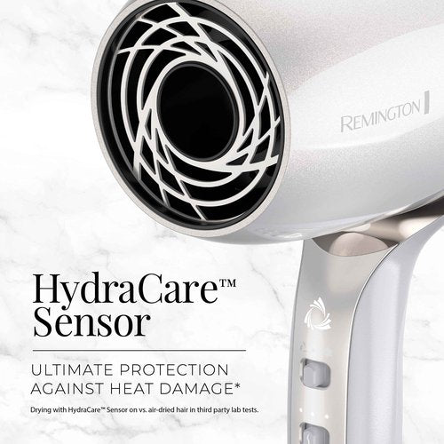 Remington PROLUXE HydraCare Hair Dryer with Diffuser, Pearl White/Gray, 1875 Watts of Drying Power