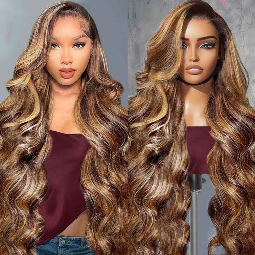 Hepnok Highlight Ombre Lace Front Wig Human Hair Body Wave 13x6 HD Lace Frontal Wigs Human Hair Pre Plucked 200 Density 4/27 Colored Honey Blonde Wig 26 Inch Glueless Wigs for Women