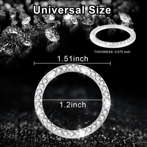LivTee 2 PCS Crystal Rhinestone Car Engine Start Stop Decoration Ring, Bling Car Interior Accessories for Women, Push to Start Button Cover Sticker, Automotive Decals, White