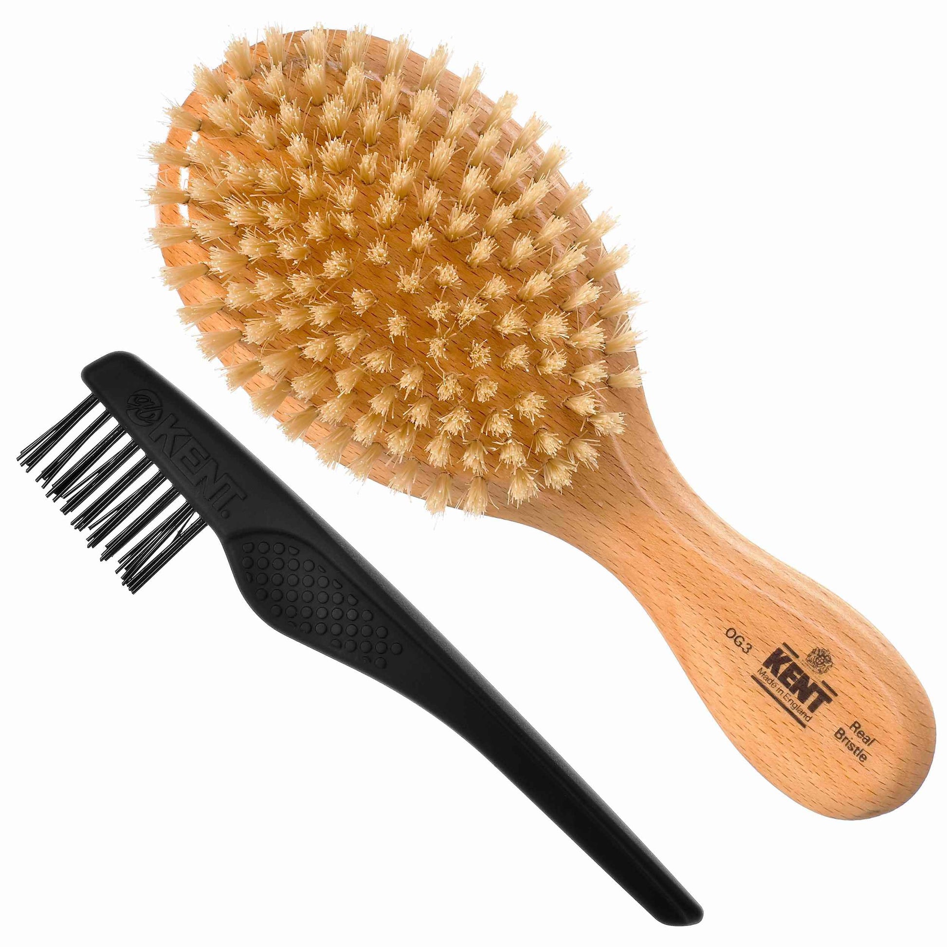 Kent OG3 Finest Men's Hair Brush and Facial Brush for Beard Care - 100% Natural White Boar Bristle Brushs for Mens Grooming, 360 Wave, and Beard Straightener For Men's Hair Care