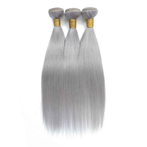Anmetan Grey Color Straight Bundles Human Hair, Short 12A 100% Unprocessed Virgin Remy Bundles Lavender Silver Gray Human Hair Soft and Thick Sew In Quick Weave 10 12 14 Inch for Women