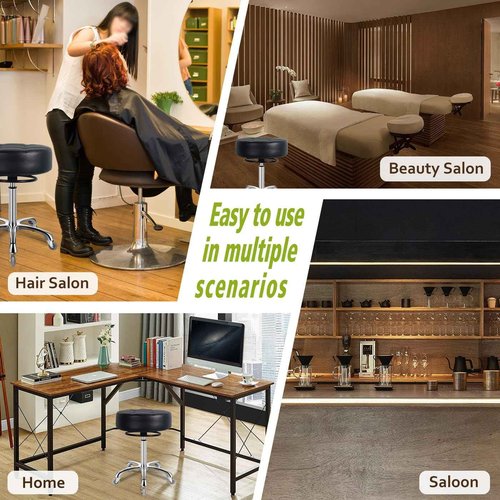 Rolling Stool with Wheels 400lbs Weight Capacity,Heavy Duty Lash Chair Adjustable for Tatoo Lab Massage Salon Spa Drafting Nail Teach,360 Swivel,Leather,Thick Seat Padding (Black)
