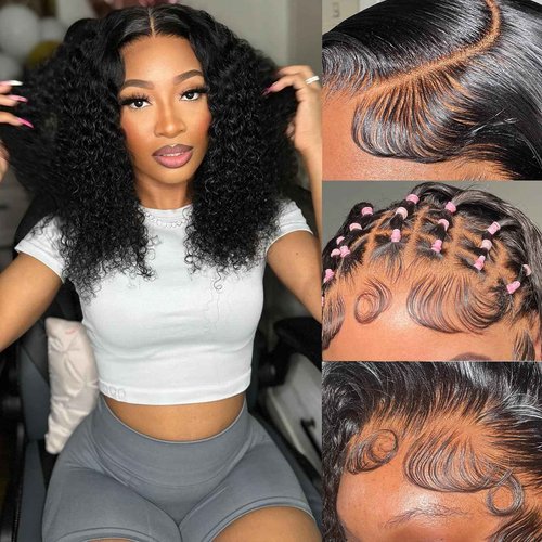 Simeider 26 Inch Water Wave Lace Front Wigs Human Hair Wigs for Black Women 180% Density 5x5 HD Lace Front Glueless Wigs Human Hair Pre Plucked with Baby Hair Deep Curly Lace Frontal Human Hair Wig