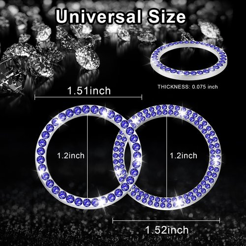 LivTee 2 PCS Crystal Combinatorial Rhinestone Car Engine Start Decoration Ring, Push to Start Button Cover Sticker, Bling Car Interior Accessories for Women, Automotive Decals, Dark Blue