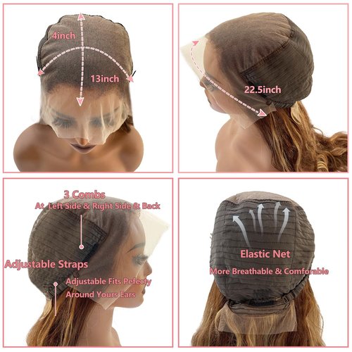 Munx Honey Blonde Highlight Wig Human Hair Ombre Body Wave Lace Front Wig 180 Density Full Ends 13X4 HD Lace Frontal Wigs Human Hair Pre Plucked 4/27 Colored Lace Wigs 28in