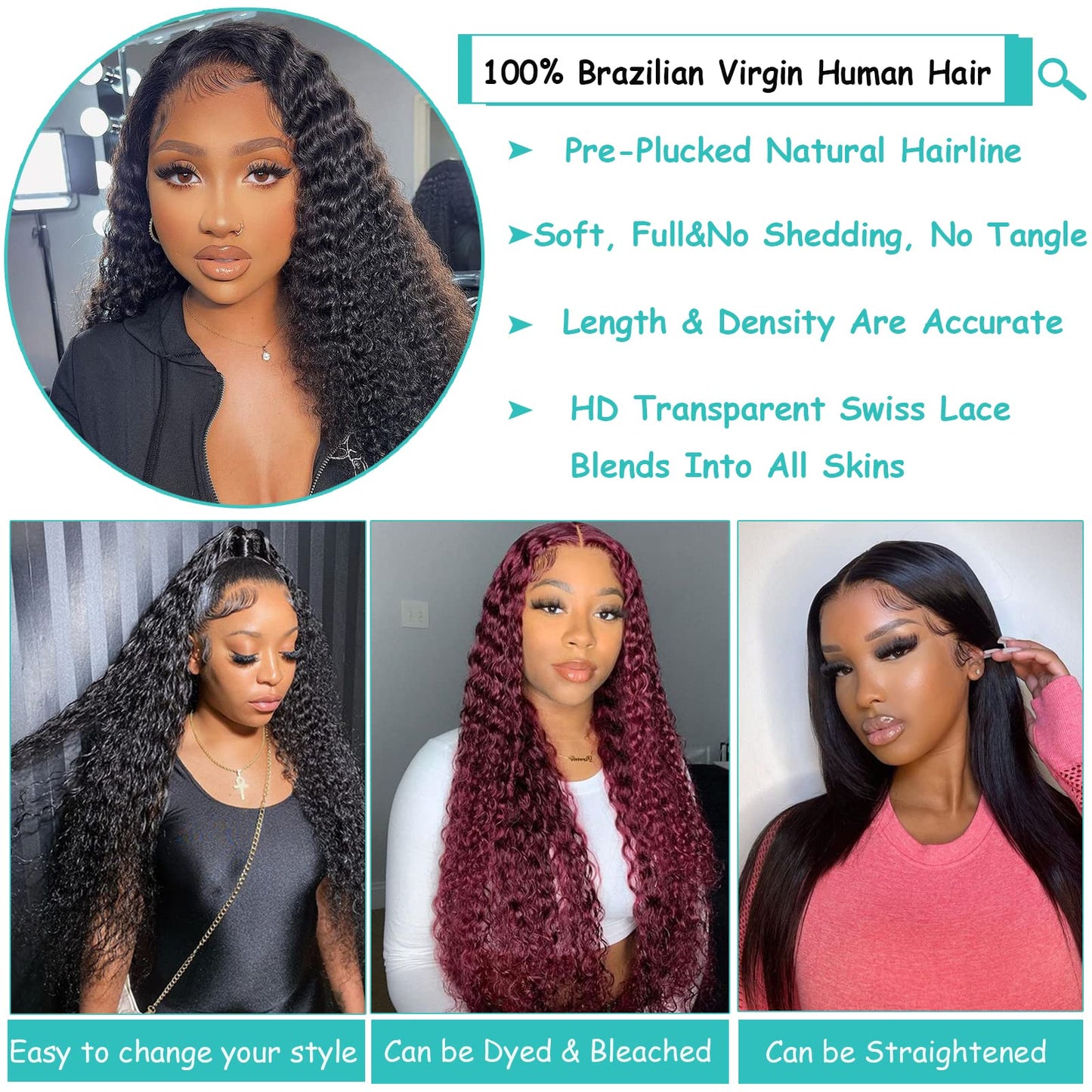 24Inch Deep Wave Lace Front Wigs Human Hair-13x4 HD Transparent Deep Wave Frontal Wigs Human Hair Glueless Curly Wigs for Women 200% Density Curly Lace Front Human Hair Pre Plucked with Baby Hair