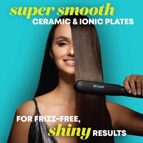 Revamp Progloss MoistureCare 1.25-Inch Flat Iron Hair Straightener – Steam Hair Straightener with Keratin, Argan & Coconut Oil Infused Ceramic & Ionic Floating Plates, Easy to Use with Auto-Off