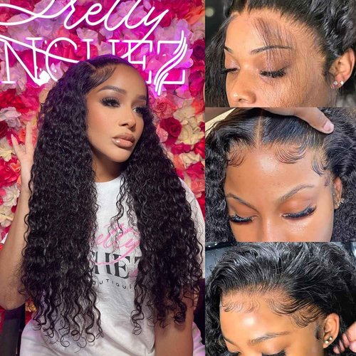 Ksflaae 13x6 Water Wave Lace Front Wigs Human Hair Pre Plucked 180% Density HD Transparent Lace Frontal Wigs Human Hair for women Glueless Wigs Curly Wigs Pre Plucked with Baby Hair 22 Inch