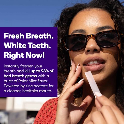 Burst Teeth Whitening Breath Strips (Polar Mint/8 Pack) | Kills 93% of Bad Mouth Germs | Up to 4 Shades Whiter in One Use | Easy to Apply/Quick Dissolving