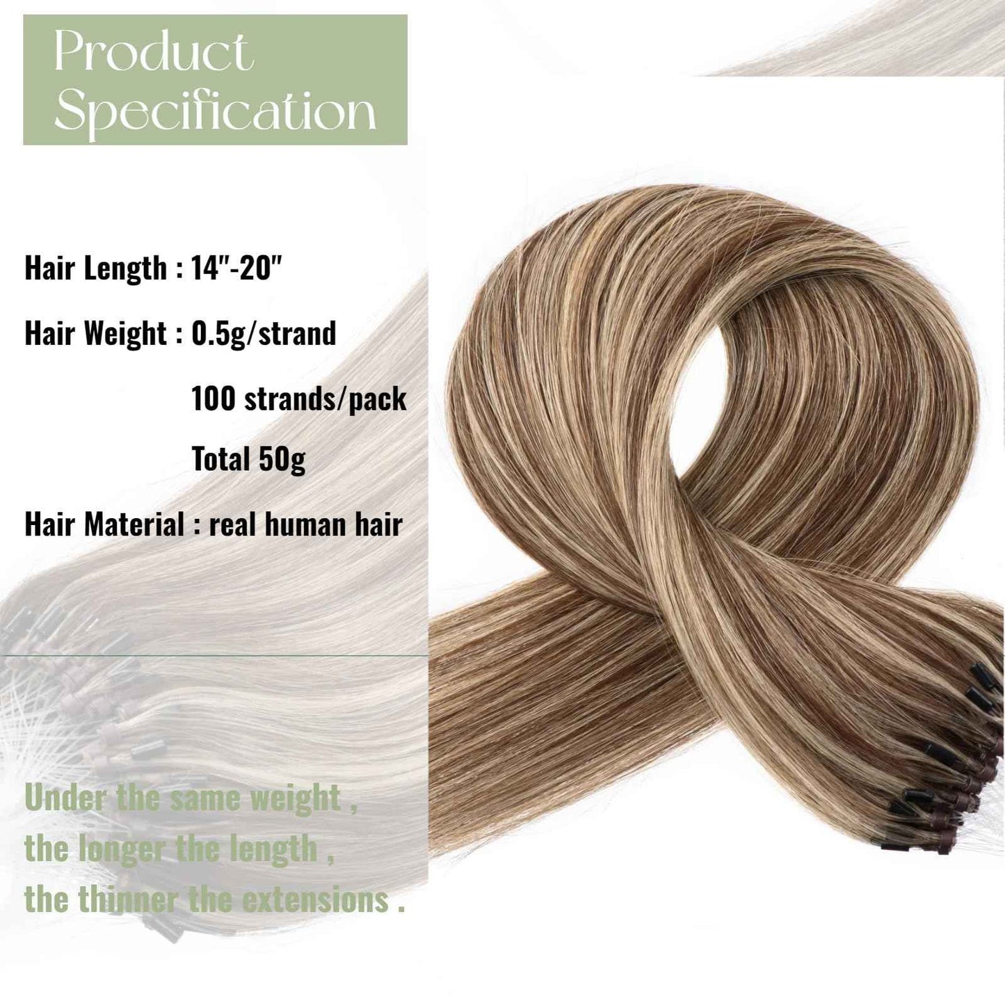 MicroLink Hair Extensions Human Hair Micro Loop Extension 0.5g/Strand 100 Strands 50g Silky Straight Micro Link Human Hair Invisible Micro Bead Hair Extensions 20 Inch, #4/613 Brown Mix with Blonde