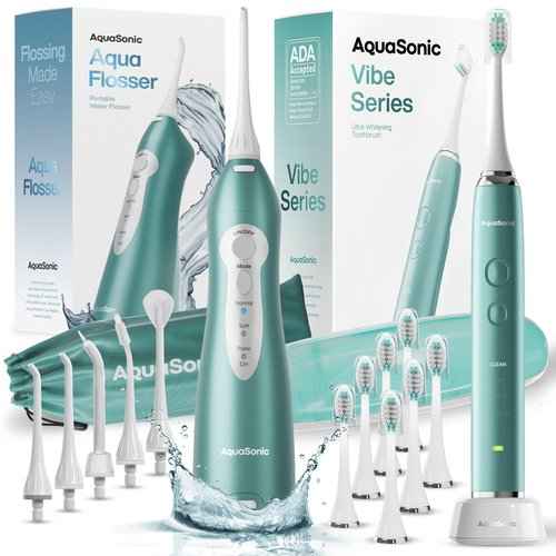 Aquasonic Vibe Series and Aqua Flosser Bundle (Mint Green Metallic)