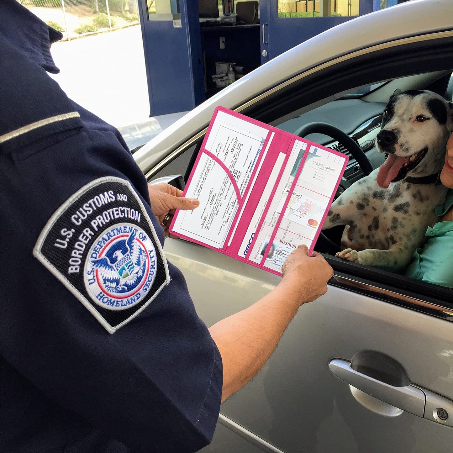 LumiMokki Premium Car Registration & Insurance Card Holder with Magnetic Shut, Vehicle Glove Box Car Organizer - For Documents, Cards, License (Rose red)