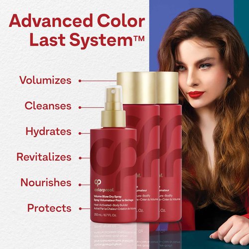 Colorproof Volume Holiday Gift Set — Volume Shampoo (8.5 Fl. Oz.), Volume Conditioner (8.5 Fl. Oz.), and Volume Blow Dry Spray Primer (6 Fl. Oz.) — White Nectarine Scent