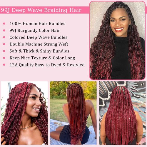 Habiliana Curly Burgundy Braiding Human Hair 100g 20 Inch 99J Burgundy No Weft Brazilian Virgin Bulk Human Hair Bundles for Boho Braids