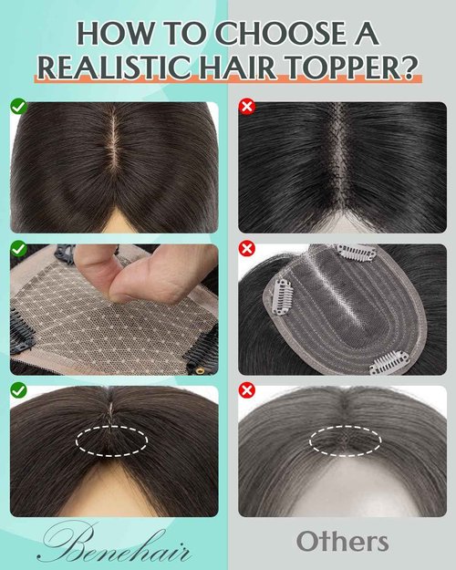 Benehair 12 Inch Hair Toppers for Women Real Human Hair 9 * 12CM Silk Base Hair Pieces No Bangs 150% Density