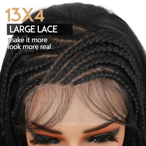 Fancy Hair Braided Wigs for Black Women Straight Cornrow Lace Front Bob Wig with Baby Hair Plucked Glueless Transparent 13X4 Lace Front Wig for Black Women