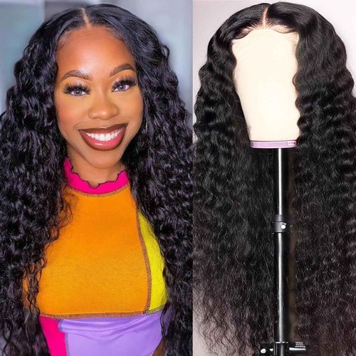 SENSAIRUITE 28 Inch Glueless Wigs Human Hair Pre Plucked Pre Cut 13x4 HD 180% Density Curly Human Hair Wig Wear and Go Glueless Wig Deep Wave Lace Front Wigs Human Hair Frontal Wigs for Women