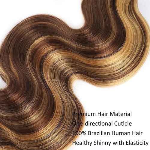 Fabimiya Water Wave P4/27 Human Hair Bundles 20 22 24 Inch Unprocessed Brazilian Virgin Hair Bundles P4/27 Human Hair Quick 11A Weave Hair Extension