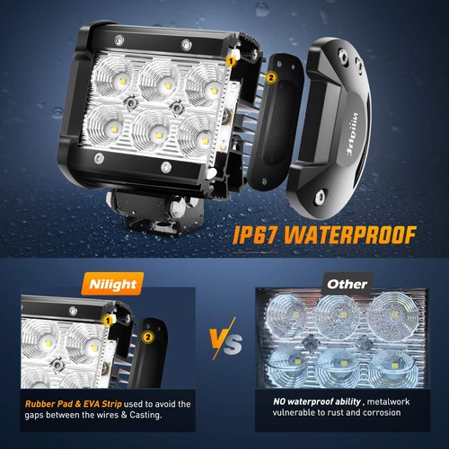 Nilight Led Pods 18W 1260LM Flood Off Road Driving Fog Light Bar Work Lighting for Truck Tractor Pickup Boat SUV ATV UTV 4WD Car 4x4 Van Camper Motorcycle Dirt Bike Golf Cart 12V 24V