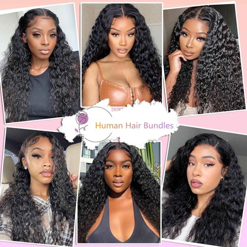 Ladiaryf Water Wave Bundles Human Hair Soft Brazilian Virgin Human Hair 100% Unprocessed Wet and Wavy Curly Bundles Natural Black Color Can Be Dyed Total 300g 16 18 20 Inch