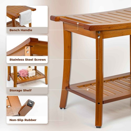 Utoplike Teak Shower Stool for Shaving Legs,Bamboo Shower Bench with Storage