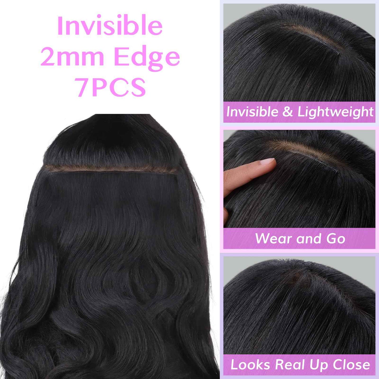 IDN BEAUTY Genius Weft Body Wave Clip In Hair Extensions Human Hair For Black Girl Women, Virgin Hair Longer Lifespan, Invisible Seamless PU Weft Clip Ins, 16 Inch 110g 7Pcs Natural Black