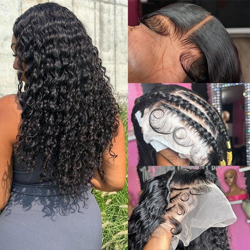 Bling Hair Princess 16 Inch Deep Wave Lace Front Wigs Human Hair 200 Density 13x6 HD Transparent Lace Deep Curly Lace Frontal Wigs Natural Black Curly Human Hair Wig Pre Plucked