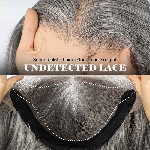 HAIRCUBE 13x6 HD Synthetic Lace Front Wig, 24 Inch Gray Long Curly Layered Wigs, Natural Density Hairline Glueless Wigs for Women Daily Use