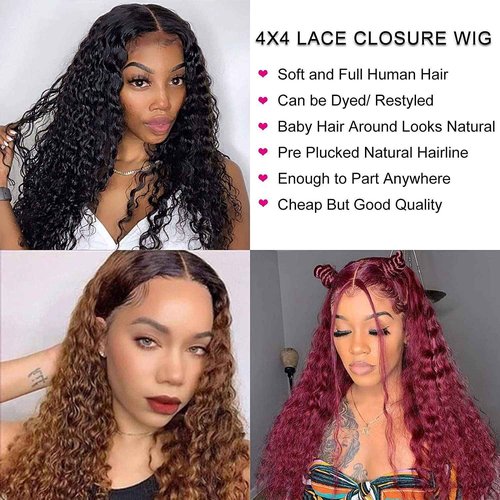 Jasperel Deep Wave Lace Front Wigs Human Hair 4x4 Hd Lace Closure Wigs for Black Women 24 inch Glueless Deep Curly Wet and Wavy Wig Pre Plucked Bleach Knots with Baby Hair Natural Color