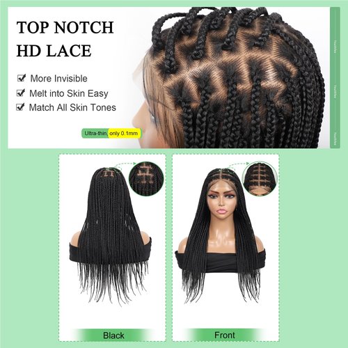 Youthfee 13x8 HD Lace Front Box Braided Wigs for Women Knotless Braided Lace Wig With Baby Hair Full Lace Braiding Wig 24" Premium Synthetic Braid Lace Front Wigs