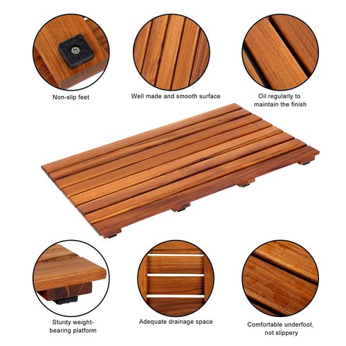 Teak Bathtub Tray and Teak Shower Mat L Bundle